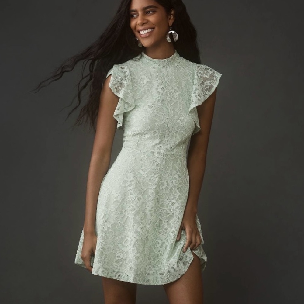 Anthropologie Maeve Sleeveless Green Mock-Neck Mini Dress XL